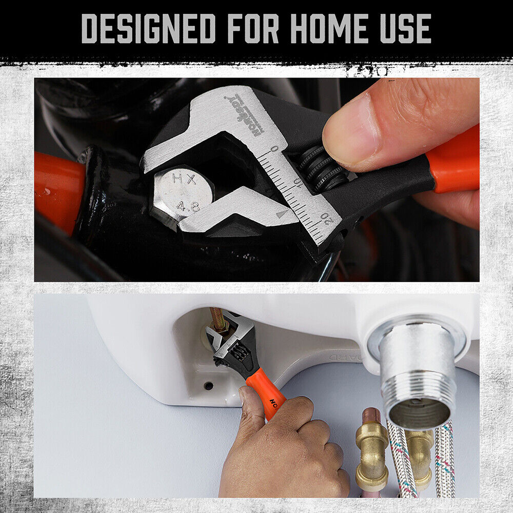 2x Adjustable Wrench Set 6" 10" Cr-V Steel, Smooth Jaw Adjustment, Comfortable Grip