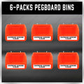 Premium 6 Pack Pegboard Storage Bins with Steel Hooks