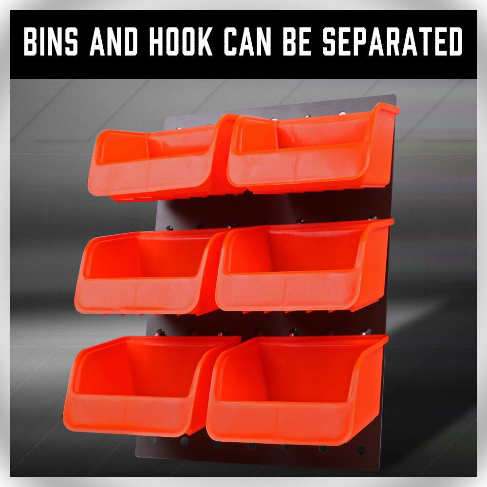 Premium 6 Pack Pegboard Storage Bins with Steel Hooks