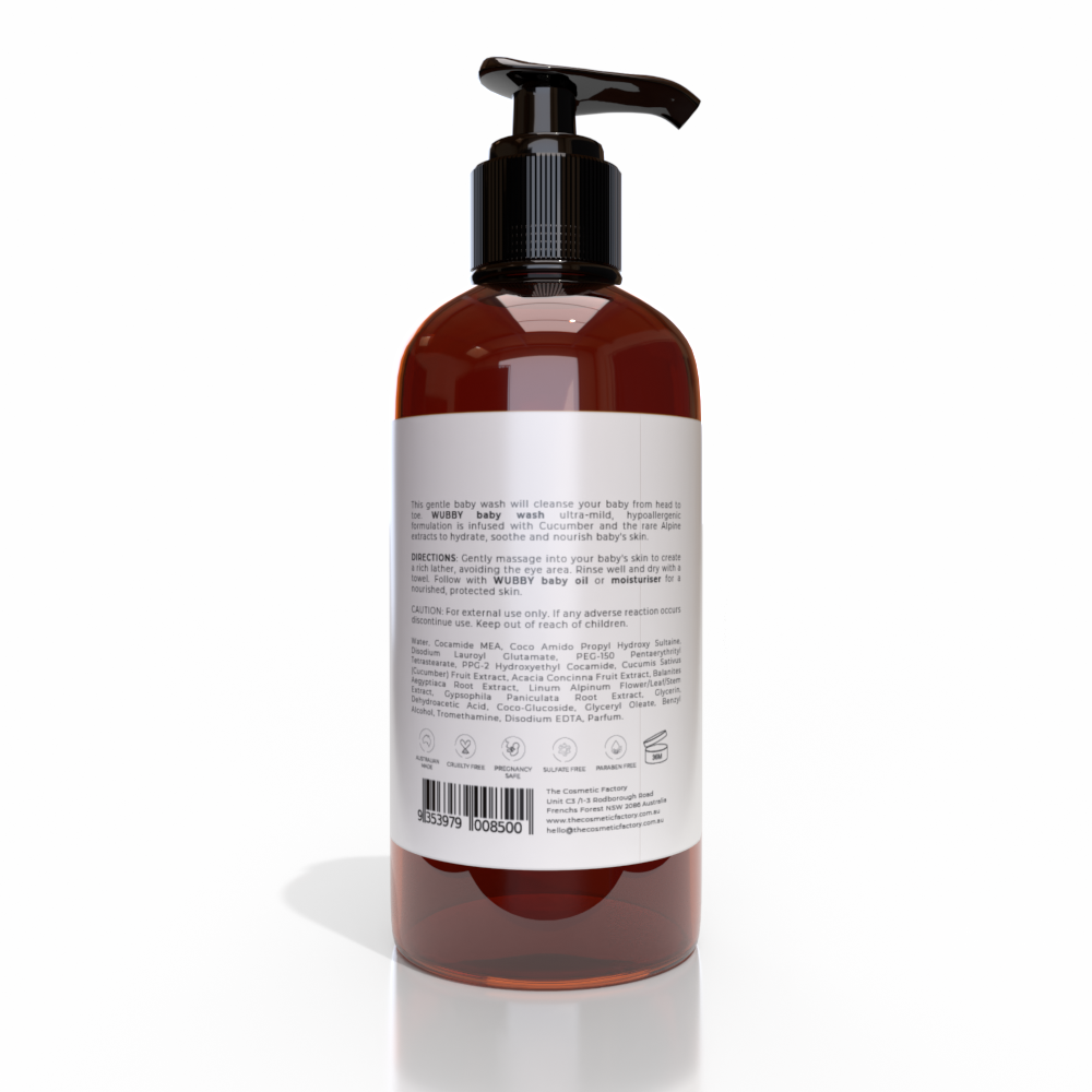 WUBBY Baby Wash 300ML - Ultra-Gentle, Hypoallergenic, Cucumber & Alpine Extracts