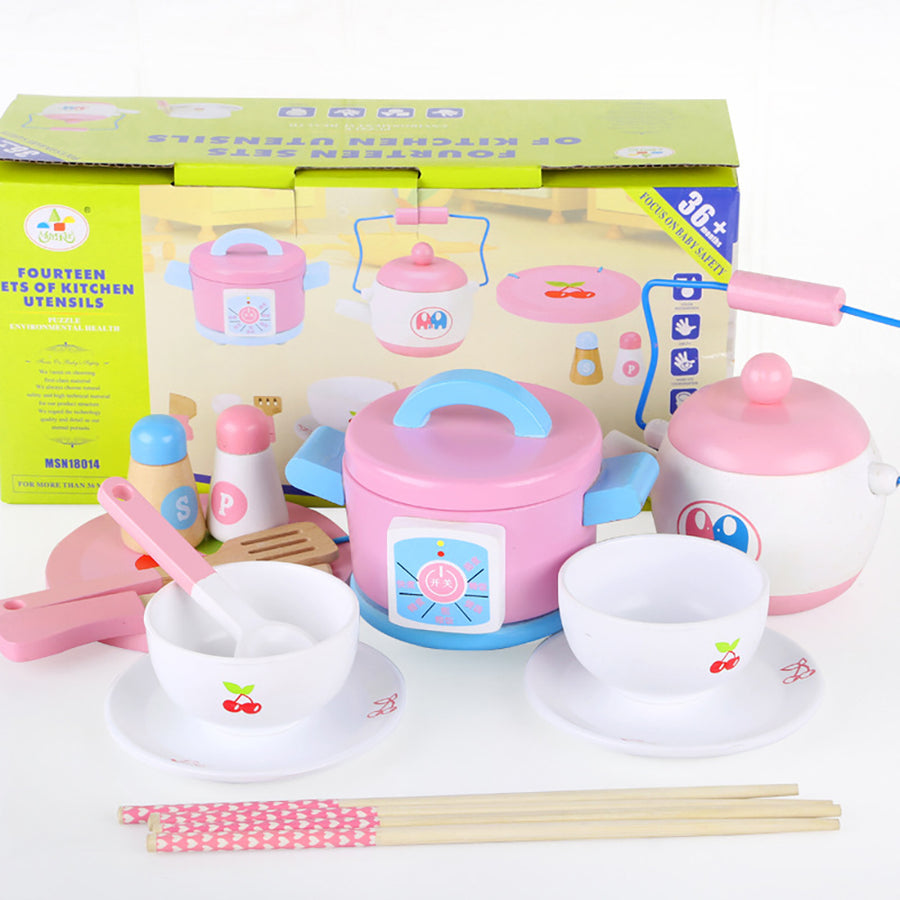 Kids Wooden Kitchen Tea Set Pretend Play - SuperSaverAU - view 1