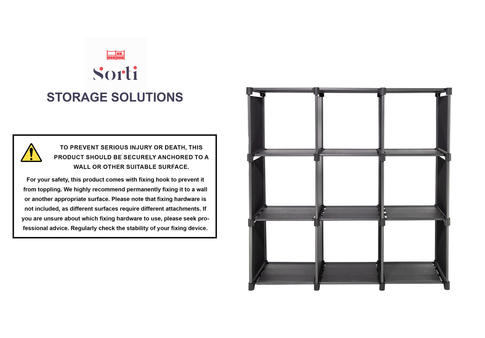 Sorti 9-Cube Storage Organiser, 32cm D x 110cm H x 110cm W, Freestanding, Durable - SuperSaverAU - view 2