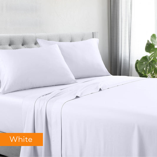 1200TC Cotton Polyester Blend Sheet Set Double - White, Wrinkle-Resistant