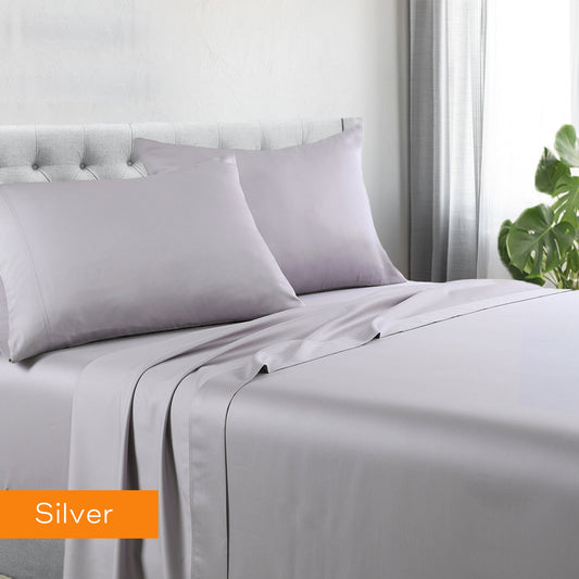 1200TC Cotton Polyester Blend Sheet Set Queen Silver - Soft, Durable, Wrinkle-Resistant