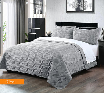 V517 3-Piece Embossed Comforter Set Queen Silver - Soft Microfiber, All Seasons