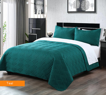 Teal 3-Piece Embossed Comforter Set Queen - Soft Microfiber, Lightweight