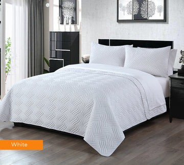 V517 3-Piece Embossed Comforter Set Queen White - Soft Microfiber, Lightweight - SuperSaverAU - view 1
