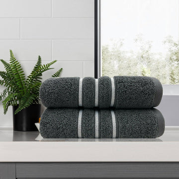 Amor Classic Dobby Stripe Super Soft Premium Cotton Bath Towel 2 pcs 68x137cm Charcoal - SuperSaverAU - view 1