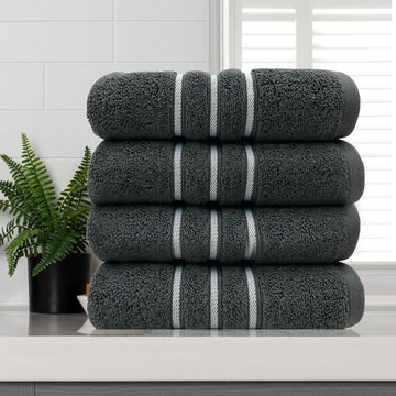 Amor Classic Dobby Stripe Face Washer 4 pcs 33x33cm 650gsm Charcoal - SuperSaverAU - view 1