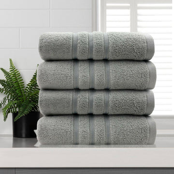 Amor Classic Dobby Stripe Face Washer 4 pcs 33x33cm 650gsm Silver Cotton - SuperSaverAU - view 1