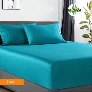 Bamboo Cotton 400 Thread Count Fitted Sheet & 2 Pillowcases Single Teal - SuperSaverAU - view 1