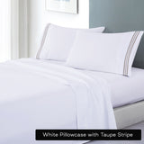 V517 Microfibre Embroidered Stripe Sheet Set - Single - White, Charcoal, Sailor Blue - SuperSaverAU - view 1
