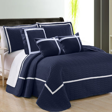 Premium Two Tone Embossed 6 Piece Comforter Set - Navy King