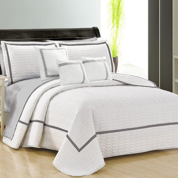 Premium Two Tone Embossed 6 Piece Comforter Set - White Queen