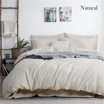 Luxurious Linen Cotton Quilt Cover Set King Size Natural - Soft, Breathable - SuperSaverAU - view 1