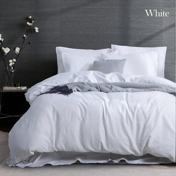 Luxurious Linen Cotton Quilt Cover Set Queen - White, Soft & Breathable - SuperSaverAU - view 1