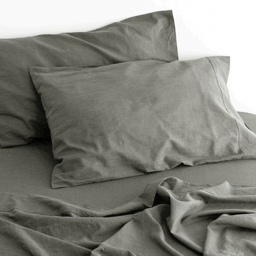 Linen Cotton Sheet Set - Double Size - Grey - Soft, Breathable, Year-Round Comfort - SuperSaverAU - view 1