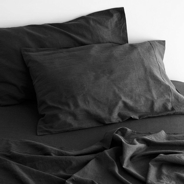 Luxurious Linen Cotton Sheet Set 1 Queen Charcoal - Soft, Breathable, Year-Round Comfort - SuperSaverAU - view 1