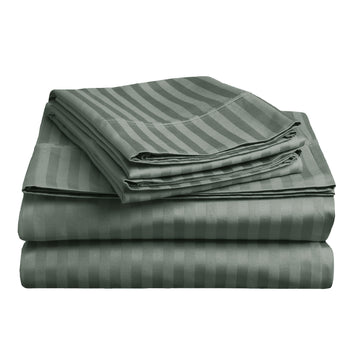 Charcoal Soft Stripe Microfibre Sheet Set Double - Pill Resistant & Wrinkle Free - SuperSaverAU - view 1