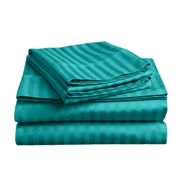 Microfibre Soft Stripe Sheet Set Double Teal - Pill Resistant, Wrinkle Free - SuperSaverAU - view 1