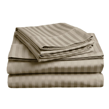Soft Stripe Microfibre Sheet Set Queen Taupe - Pill Resistant, Wrinkle Free - SuperSaverAU - view 1