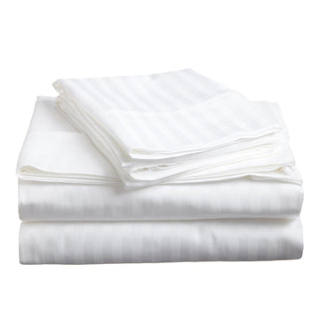 Soft Stripe Microfibre Sheet Set Queen White - Pill Resistant, Wrinkle Free - SuperSaverAU - view 1