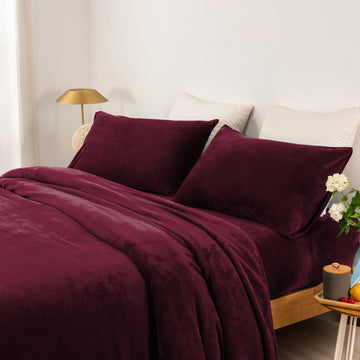 240GSM Microplush Sheet Set King Single Aubergine - Super Warm & Cozy