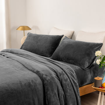 Microplush Sheet Set Single Charcoal 240GSM, Super Warm & Soft - SuperSaverAU - view 1