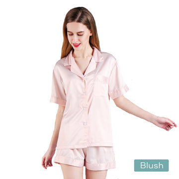 Premium Satin Short Women Pajamas Set Medium Blush 2pc Soft Wrinkle Resistant