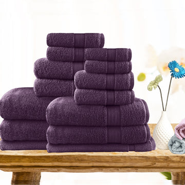 V517 7PC Lightweight Soft Cotton Bath Towel Set - Aubergine, 500gsm