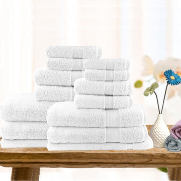 Combed Cotton 7PC Bath Towel Set - Soft, Absorbent, Quick Dry, White