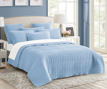 Vintage Stone Wash Comforter Set Queen 7 Piece Blue - Quilted, Machine Washable - SuperSaverAU - view 1
