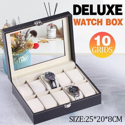 Leather Watch Organizer Case with 10 Grids for Display - SuperSaverAU - view 1