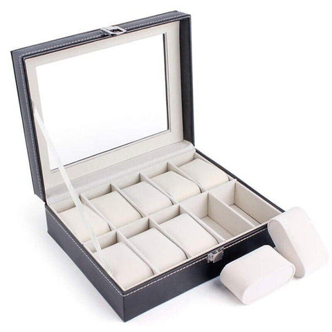 Leather Watch Organizer Case with 10 Grids for Display - SuperSaverAU - view 2