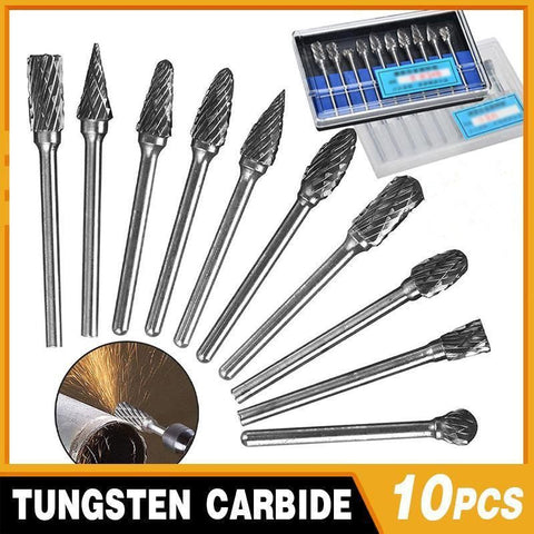 Premium Tungsten Carbide Rotary Burr Set with Blue Storage Box - 10 Pack