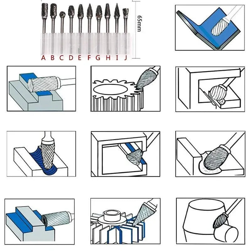 Premium Tungsten Carbide Rotary Burr Set with Blue Storage Box - 10 Pack