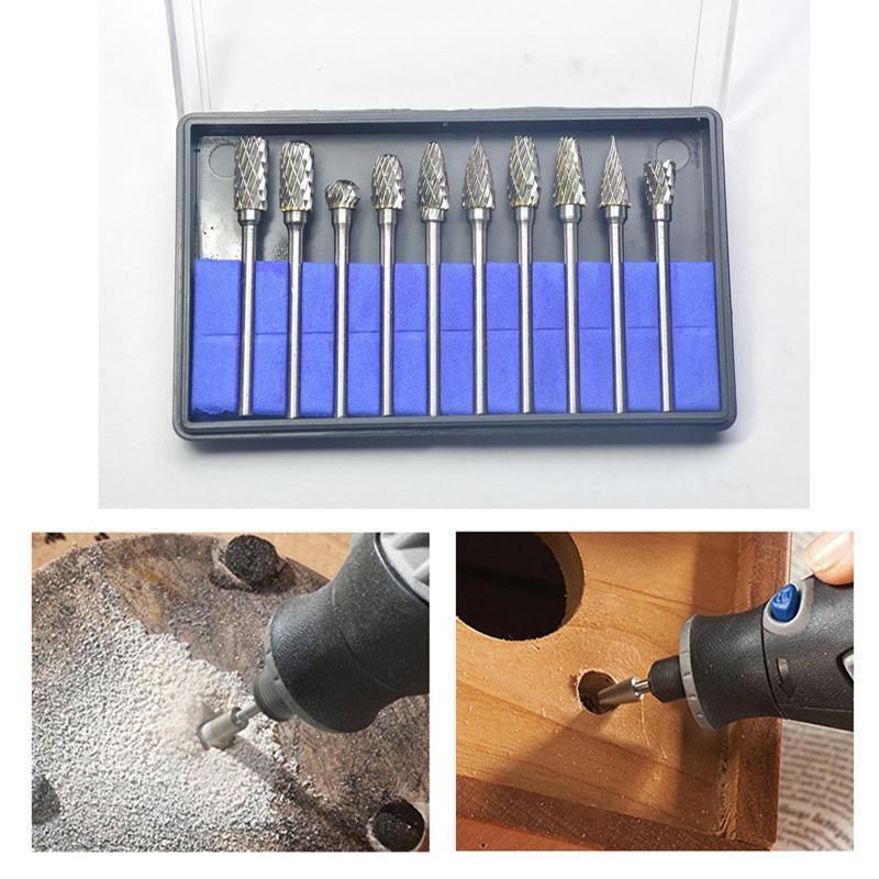 Premium Tungsten Carbide Rotary Burr Set with Blue Storage Box - 10 Pack
