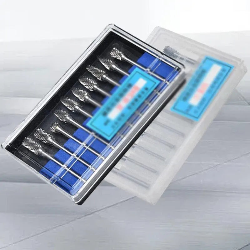 Premium Tungsten Carbide Rotary Burr Set with Blue Storage Box - 10 Pack