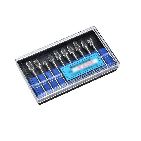 Premium Tungsten Carbide Rotary Burr Set with Blue Storage Box - 10 Pack