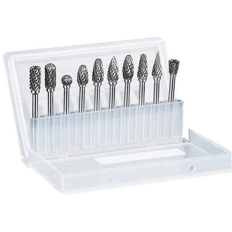 Premium Tungsten Carbide Rotary Burr Set with Blue Storage Box - 10 Pack