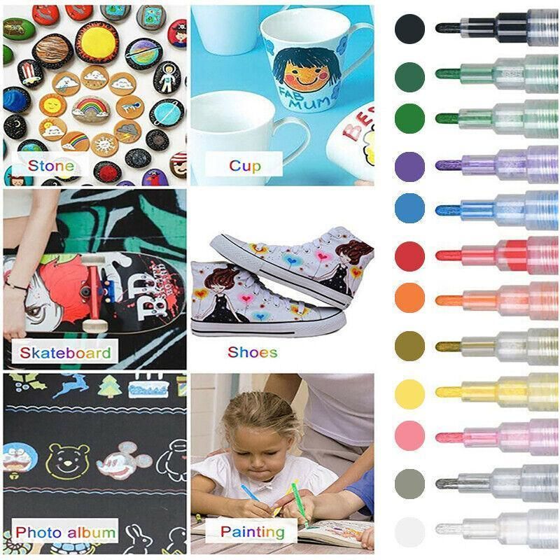 Flysea Acrylic Paint Pens – 12 Colour Set with 2-3mm Tips