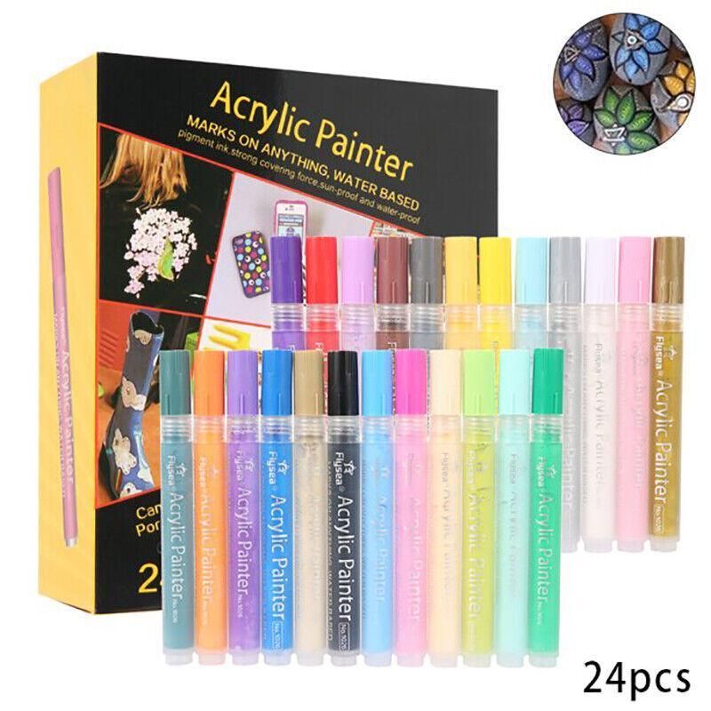 Flysea Acrylic Paint Pens – 12 Colour Set with 2-3mm Tips