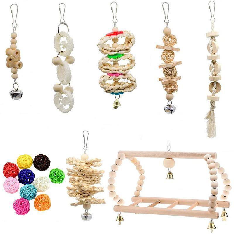 17PCS Parrot Toy Set - Natural Wood, Chewing, Swing, and Bell Toys for Birds - SuperSaverAU - view 2