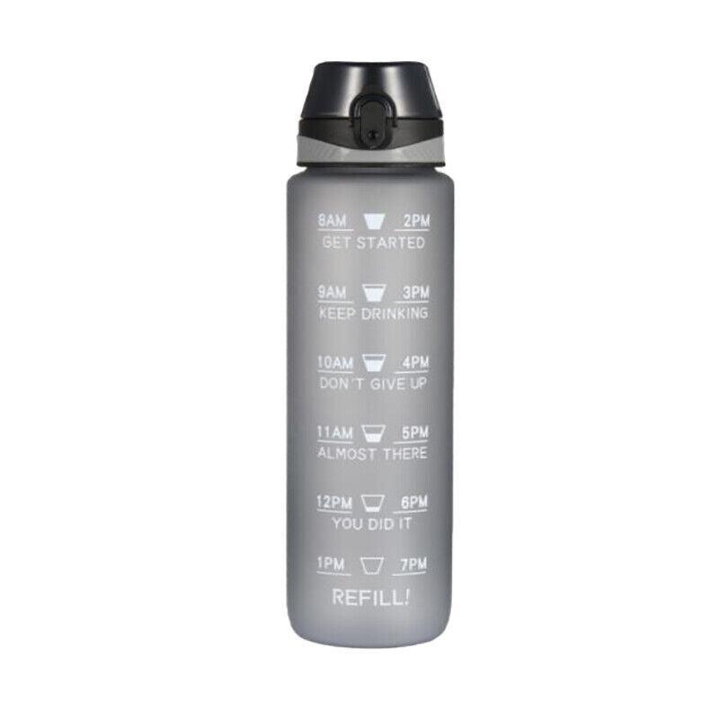 1L Water Bottle Drink Flask with Motivational Time Markings for Sport/Gym - Blue+Purple