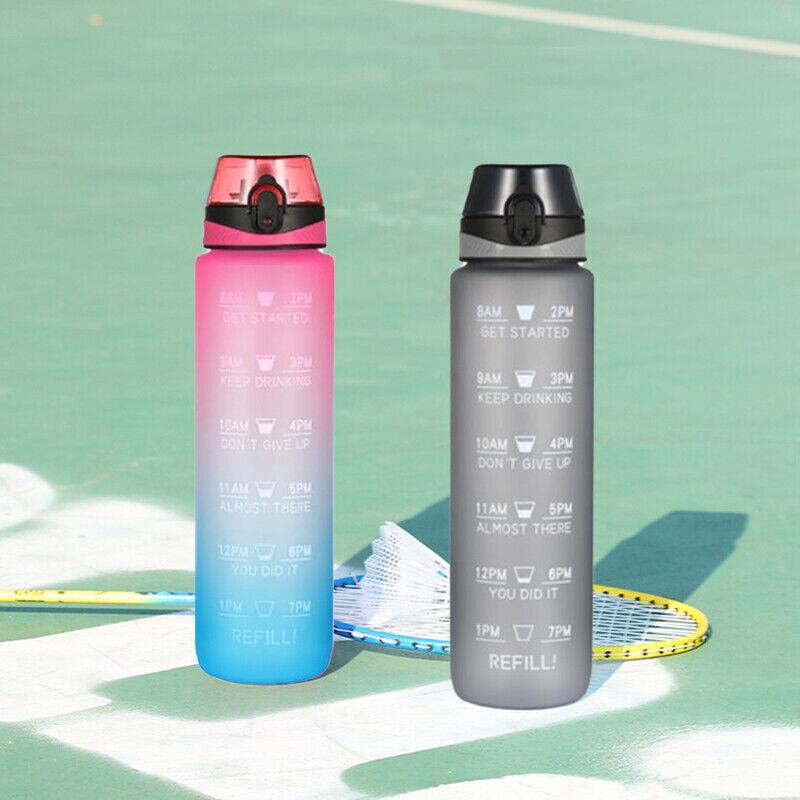 1L Water Bottle Drink Flask with Motivational Time Markings for Sport/Gym - Blue+Purple