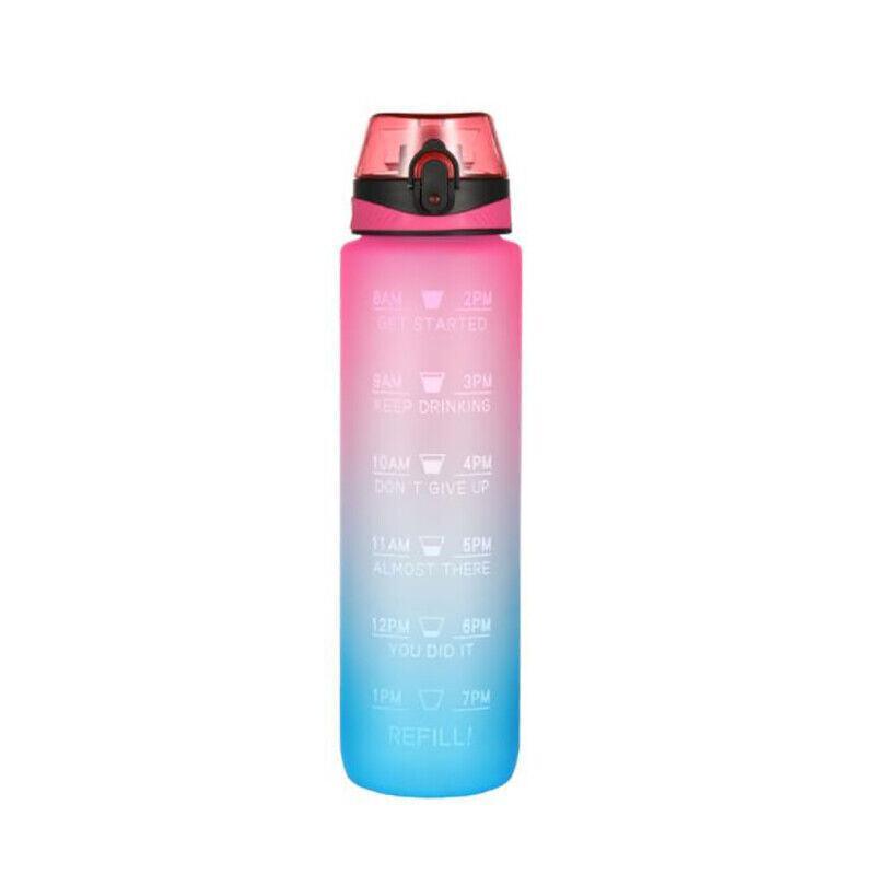Premium Green Purple 1L BPA Free Motivational Water Bottle with Time Markings