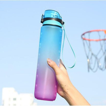 Premium 1L Water Bottle with Motivational Time Markings, BPA-Free - Grey
