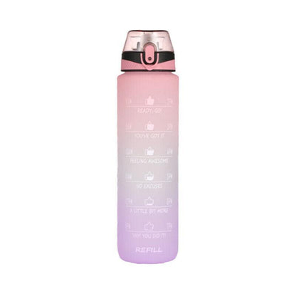 Premium 1L Water Bottle with Motivational Time Markings, BPA-Free - Grey