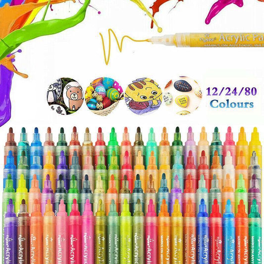 Flysea 24-Colour Acrylic Paint Pens Set - Non-Toxic, Fine Bullet Nib, Quick Drying