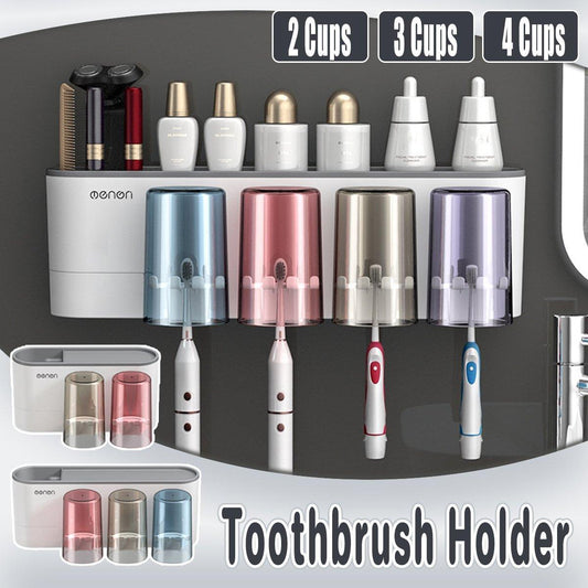 Two Cup Wall Mounted Toothbrush Holder & Toothpaste Stand - Premium